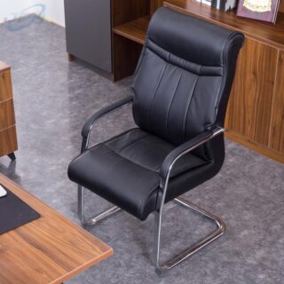 Luxurious leather executive office chair with a high backrest, padded armrests, and ergonomic design. The chair features rich leather upholstery, a sturdy steel frame, and smooth-rolling casters, providing both comfort and elegance for any office setting."