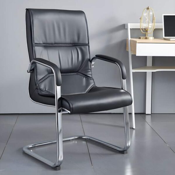 A high back leather conference chair in a stylish office setting, showcasing its premium leather finish and ergonomic design.