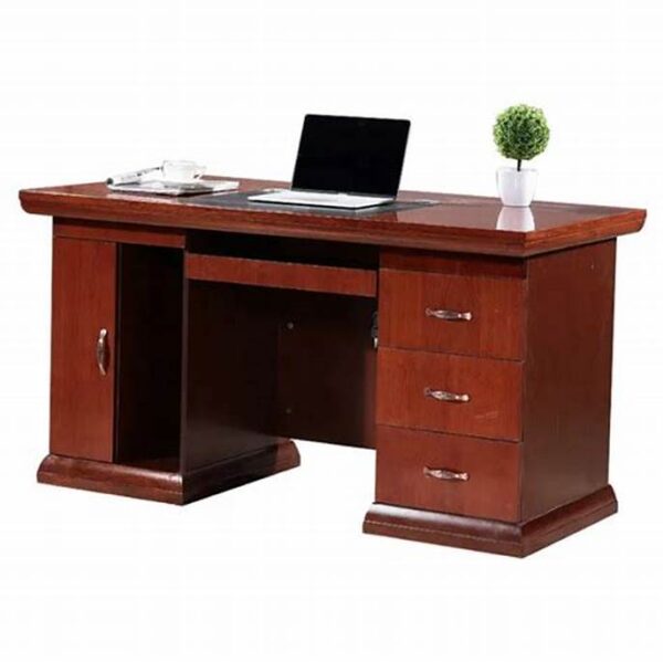 The 1400mm Affordable Executive Office Desk boasts a spacious, smooth surface perfect for spreading out documents or using multiple monitors, with ample room for both high-tech gadgets and traditional office essentials.