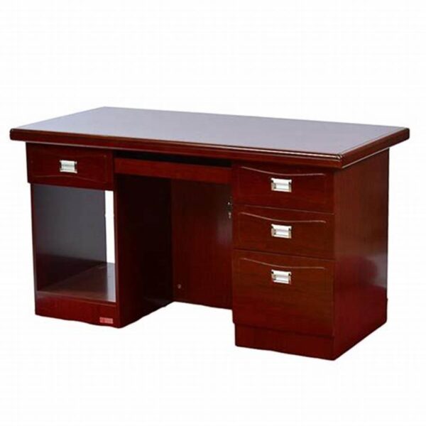 The 1400mm Affordable Executive Office Desk boasts a spacious, smooth surface perfect for spreading out documents or using multiple monitors, with ample room for both high-tech gadgets and traditional office essentials.