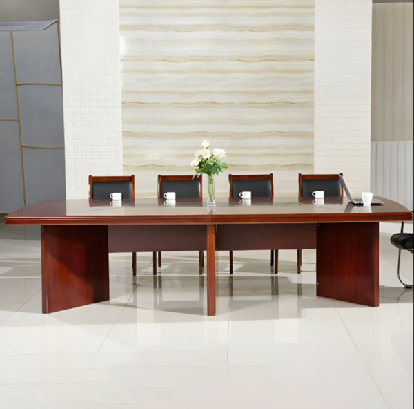 Boardroom Table in a modern office setting, showcasing its sleek design and spacious surface.