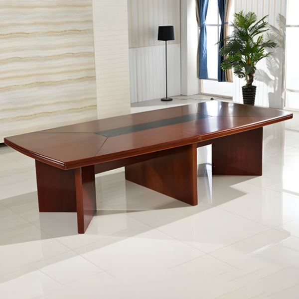 Boardroom Table in a modern office setting, showcasing its sleek design and spacious surface.