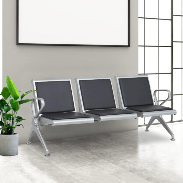 3-Seater Airport Padded Waiting Bench in a modern airport terminal, featuring plush padding and sleek design.