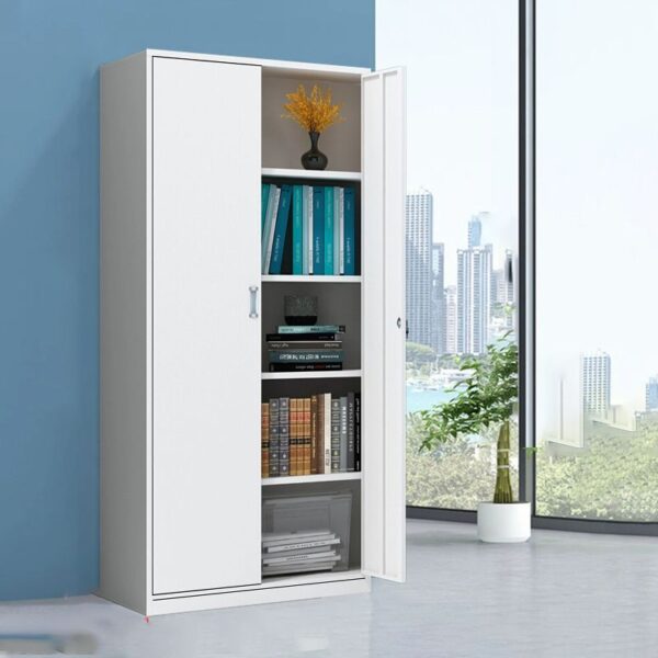 2-Door Metallic Office File Cabinet with spacious interior and adjustable shelves in a modern office environment.