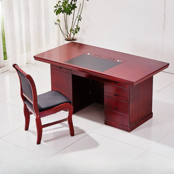 1400mm Executive Mahogany Office Desk showcasing its elegant design and spacious surface in a modern office setting.