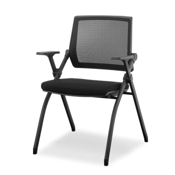 Black Conference Chair with mesh backrest and padded faux leather seat.