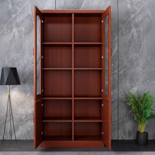 Elegant 2-door wooden office bookcase with adjustable shelves and a sleek design.