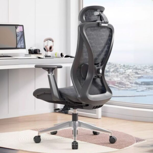 Lama High-Back Orthopedic Seat in a modern office setting, showcasing its ergonomic design and plush padding.