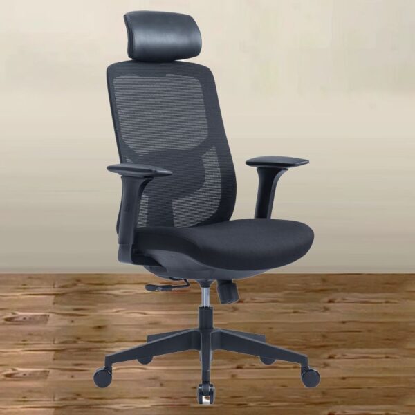 Ergonomic Mesh High Back Office Chair with adjustable lumbar support and armrests in a modern office setting.