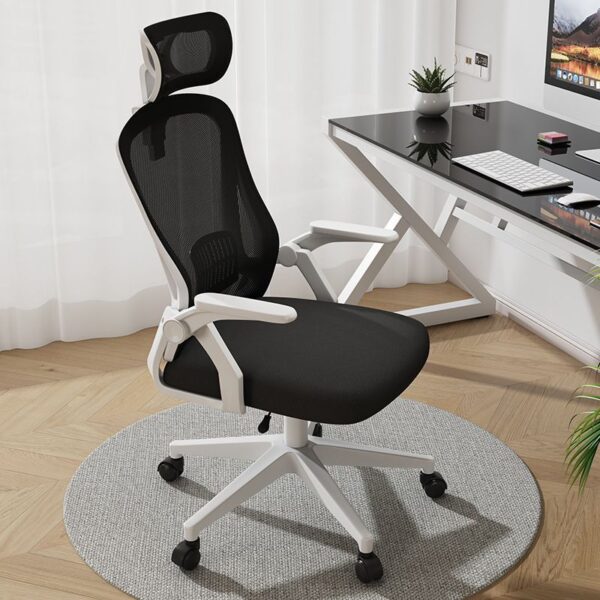 Ergonomic office chair with adjustable lumbar support, mesh backrest, and padded seat cushion."