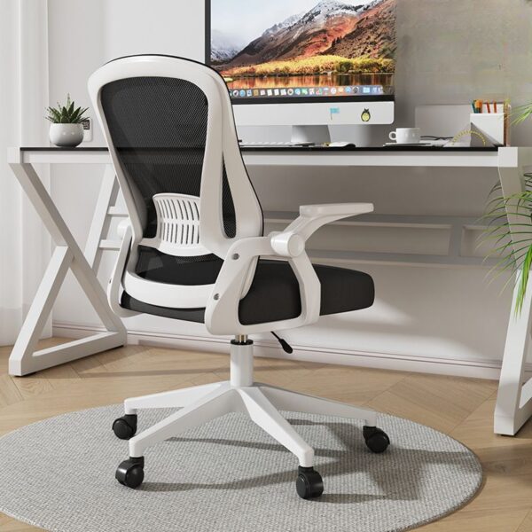 Ergonomic office chair with adjustable lumbar support, mesh backrest, and padded seat cushion."