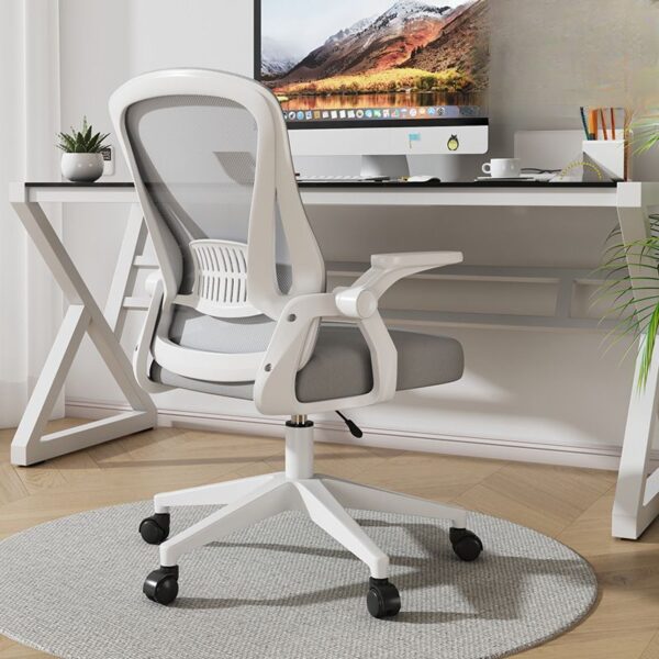 Ergonomic office chair with adjustable lumbar support, mesh backrest, and padded seat cushion."