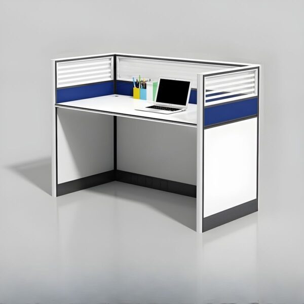 Modern 1-way workstation with spacious surface and integrated storage, designed