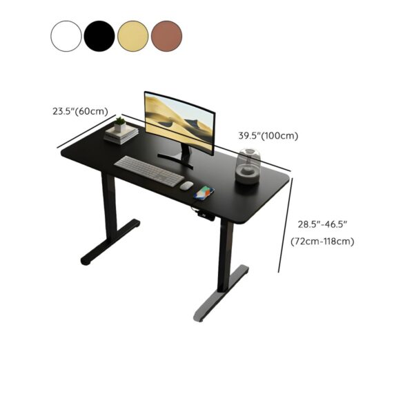 Height-adjustable computer desk with ergonomic design, ideal for sitting or standing positions.