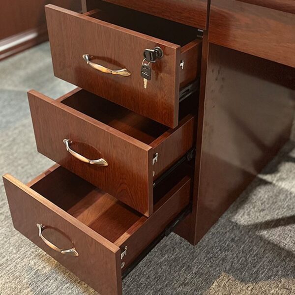 1400mm Mahogany Executive Office Desk with storage drawers and a polished finish.