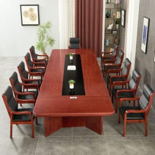 "Elegant wooden conference table with a smooth finish and ample seating space."