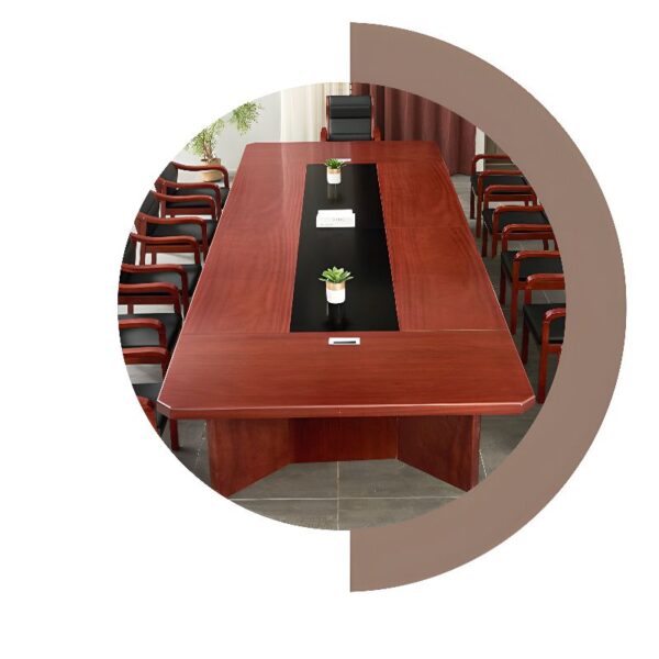 "Elegant wooden conference table with a smooth finish and ample seating space."