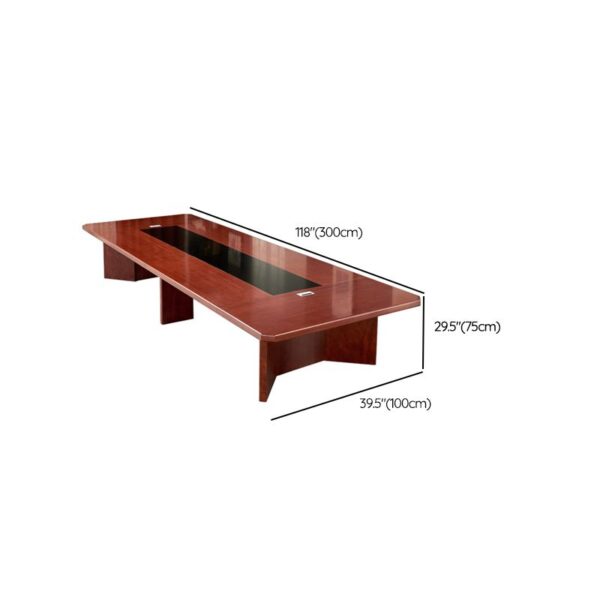 "Elegant wooden conference table with a smooth finish and ample seating space."