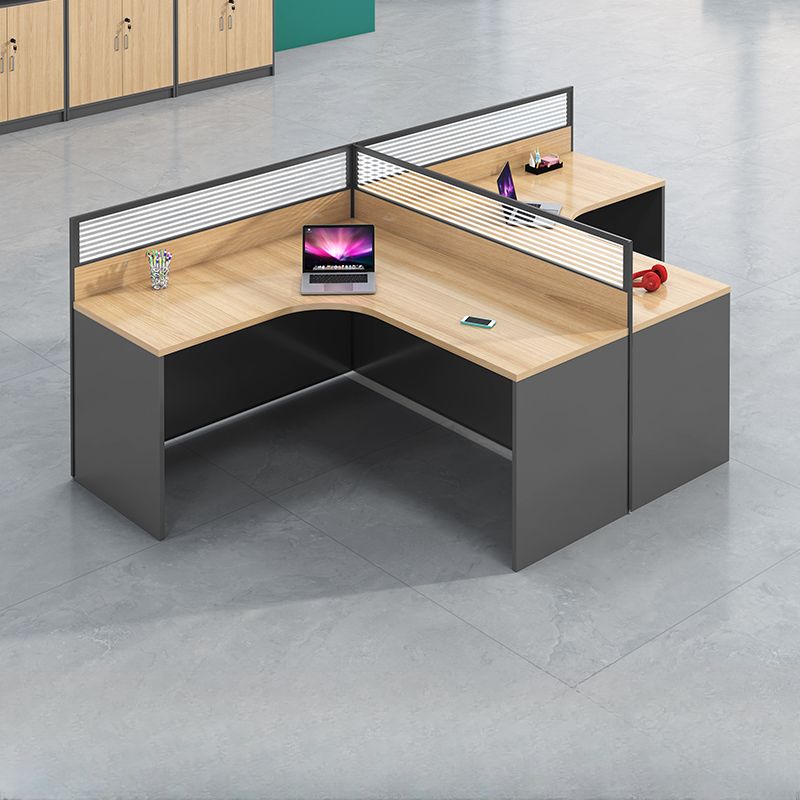 "2-Way Curved Modular Workstation in a modern office setting"