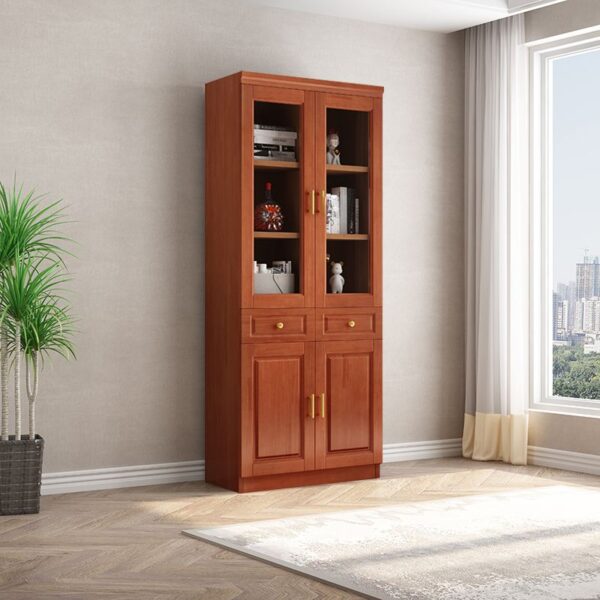 Elegant 2-door wooden office bookcase with adjustable shelves and a sleek design.