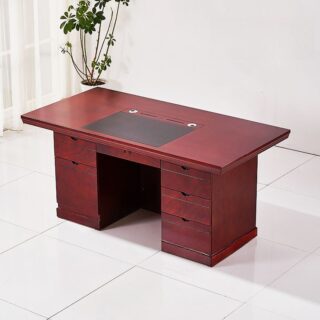 1400mm Executive Mahogany Office Desk showcasing its elegant design and spacious surface in a modern office setting.