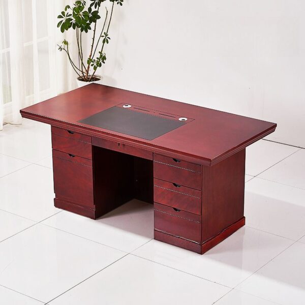 1400mm Executive Mahogany Office Desk showcasing its elegant design and spacious surface in a modern office setting.
