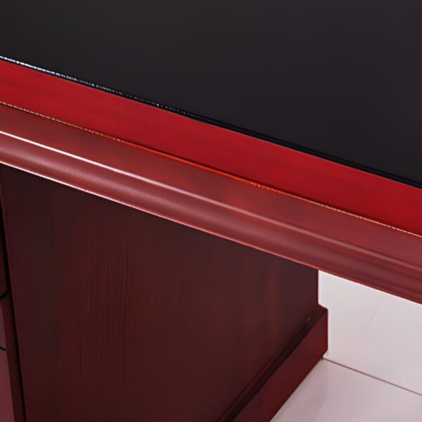 1400mm Executive Mahogany Office Desk showcasing its elegant design and spacious surface in a modern office setting.