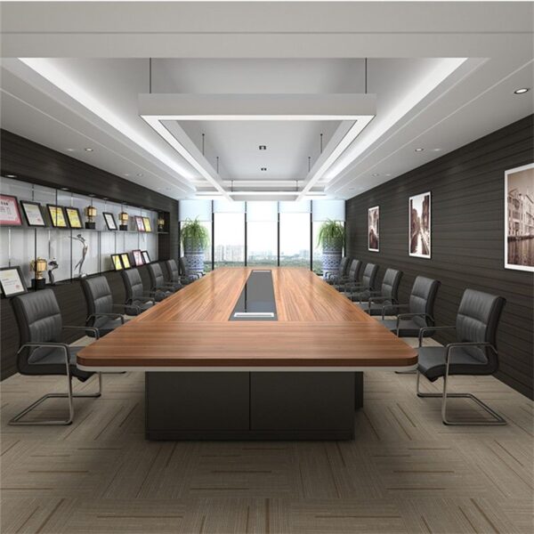 14-Seater Boardroom Office Table in a modern corporate setting, showcasing its spacious design and elegant finish.