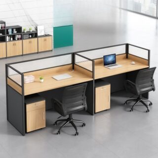 2-Way Straight Modular Office Workstation designed for two users, featuring a sleek design and organized cable management in a modern office setting.