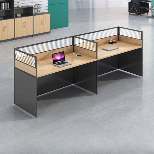 2-Way Straight Modular Office Workstation designed for two users, featuring a sleek design and organized cable management in a modern office setting.