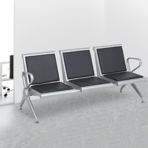 3-Seater Airport Padded Waiting Bench in a modern airport terminal, featuring plush padding and sleek design.