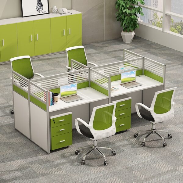 4-Way Modular Office Workstation with interconnected workspaces, designed for productivity and collaboration in a modern office setting.