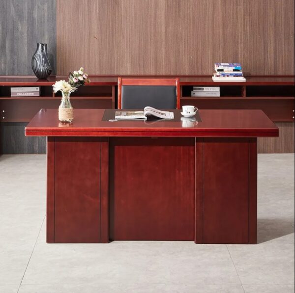 Mahogany 55-Inch Executive Office Desk featuring a rich finish and spacious surface in a modern office setting.