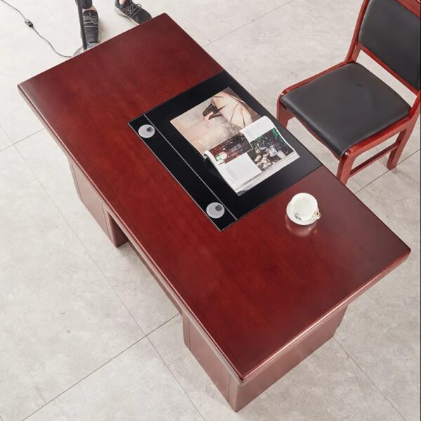 Mahogany 55-Inch Executive Office Desk featuring a rich finish and spacious surface in a modern office setting.