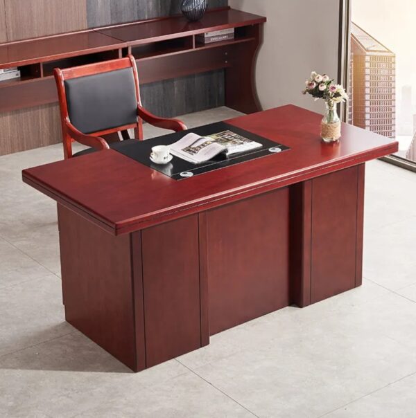 Mahogany 55-Inch Executive Office Desk featuring a rich finish and spacious surface in a modern office setting.