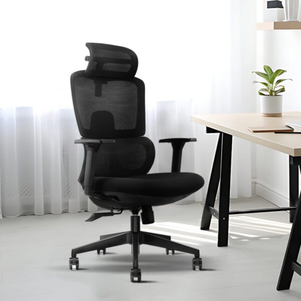 High-back Mesh Orthopedic Office Seat showcasing its ergonomic design and breathable mesh back in a modern office setting.