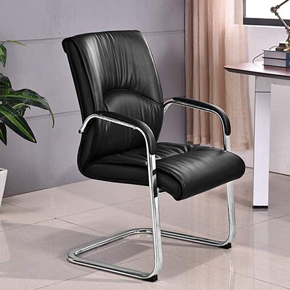 Black Guest Office Chair with Armrest featuring plush padding and a modern design