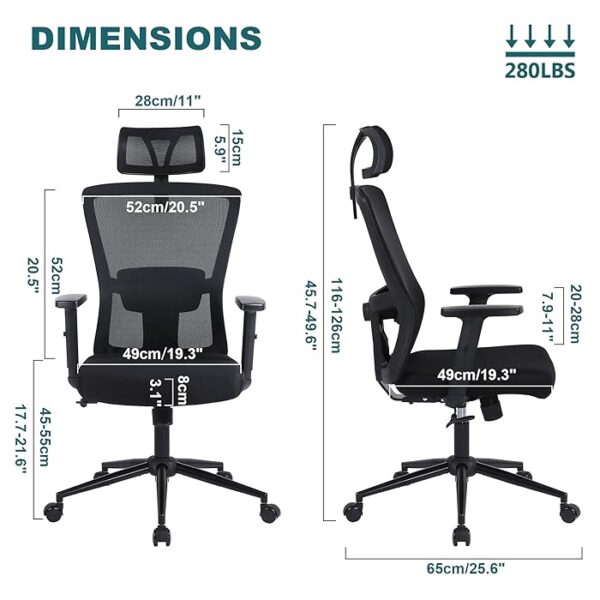 Ergonomic High-Back Office Seat showcasing its contoured design and adjustable features in a modern office setting.