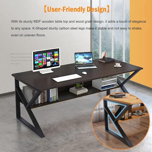 Modern engineered wood computer desk with sleek design and built-in storage.