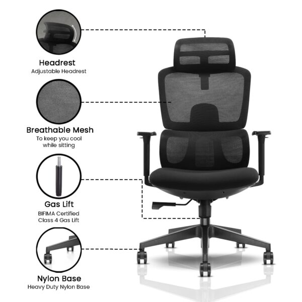 High-back Mesh Orthopedic Office Seat showcasing its ergonomic design and breathable mesh back in a modern office setting.