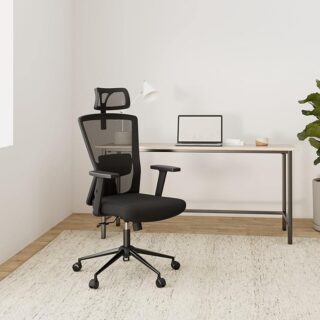 Ergonomic High-Back Office Seat showcasing its contoured design and adjustable features in a modern office setting.