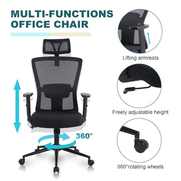 Ergonomic High-Back Office Seat showcasing its contoured design and adjustable features in a modern office setting.