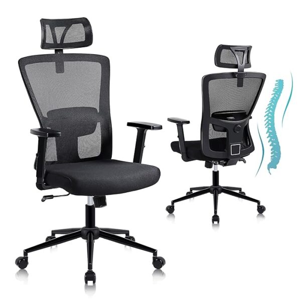 Ergonomic High-Back Office Seat showcasing its contoured design and adjustable features in a modern office setting.