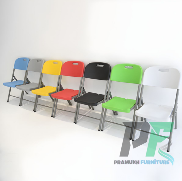 Foldable Plastic Stackable Chair displayed in a modern setting, showcasing its sleek design and space-saving features.