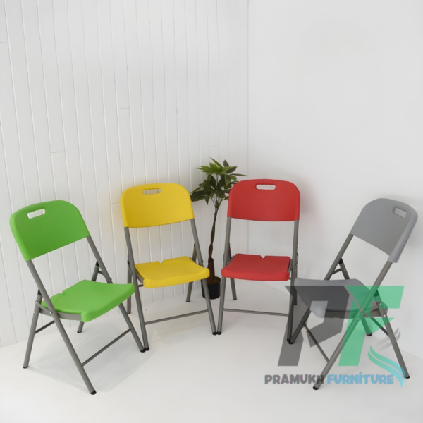 Foldable Plastic Stackable Chair displayed in a modern setting, showcasing its sleek design and space-saving features.