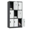 A sleek, vertical 9-door office locker cabinet made from durable, powder-coated steel. Each door has a ventilation slot and a secure lock.