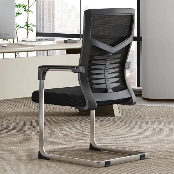 A sleek and ergonomic mesh executive office chair featuring a breathable mesh back, adjustable lumbar support, cushioned seat, and adjustable armrests, designed for comfort and support during long work hours