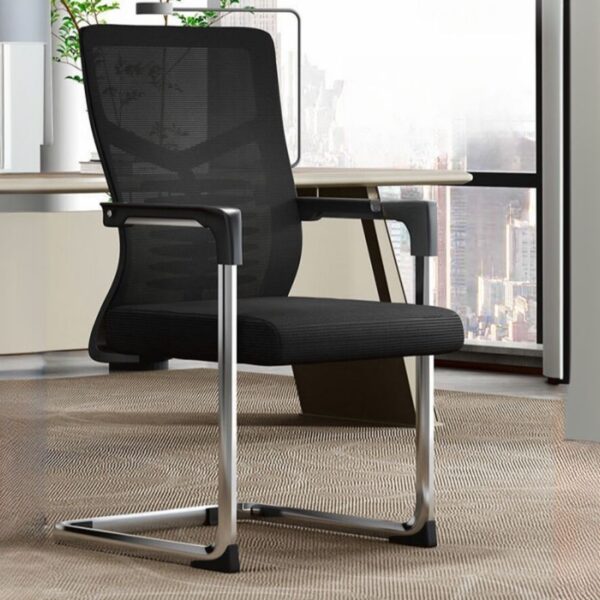 A sleek and ergonomic mesh executive office chair featuring a breathable mesh back, adjustable lumbar support, cushioned seat, and adjustable armrests, designed for comfort and support during long work hours