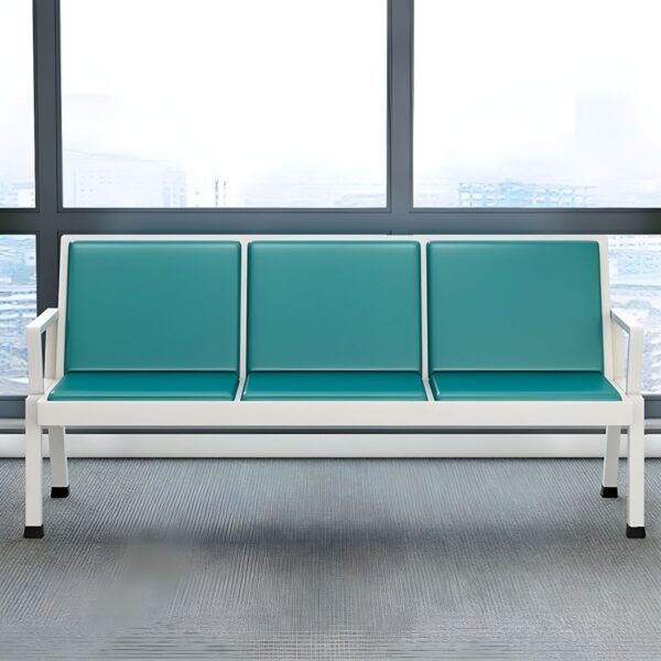 A modern 3-link waiting bench featuring three cushioned, padded seats, upholstered in durable fabric, and supported by a sleek metal frame. Perfect for use in reception areas, lobbies, and waiting rooms