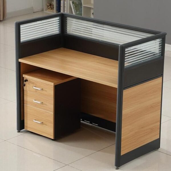 Modern 1-way workstation with spacious surface and integrated storage, designed